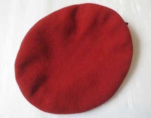 ◆ 90's ヨーロッパ ウール ベレー帽 55㎝ 赤 レッド/ビンテージ オールド レディース古着 レトロ ミリタリー