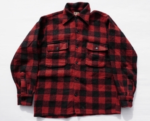 ◆ 50's Broncho ボックス ウールシャツ S 赤黒バッファローチェック/ビンテージ オールド アメリカ古着 レトロ