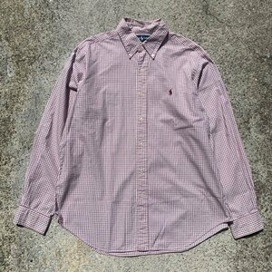 【L/XL】Ralph Lauren 長袖ボタンダウンシャツ タッタソールチェック 白■ビンテージ オールド レトロ アメリカ古着 ラルフローレン