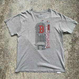 【L】SALE!! Majestic MLB ボストンレッドソックス プリントTシャツ グレー■アメリカ古着 2010s プロチーム メジャーリーグ No.2