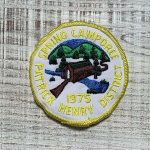 【7.8㎝】70s BSA「SPRING CAMPOREE」キャンプ 円形 刺繍ワッペン■ビンテージ オールド レトロ アメリカ古着 パッチ ボーイスカウト