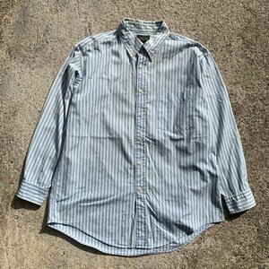 【L/XL】90s J.CREW 長袖シャツ 青ストライプ■ビンテージ オールド レトロ アメリカ古着 ジェイクルー 巨人タグ ボタンダウン