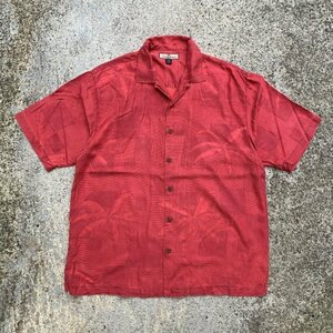 【M/L】Tommy Bahama オープンカラー 半袖シルクシャツ 赤ピンク■ビンテージ オールド アメリカ古着 総柄 開襟 トミーバハマ アロハ