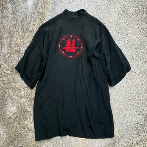 【M(L/XL)】80s UNKNOWN 刺繍入り レーヨン スカガウン ブラック 黒■ビンテージ オールド アメリカ古着 漢字 コート ローブ チャイナ