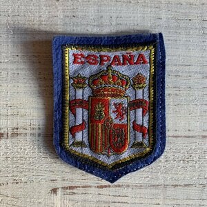 【7.7㎝×6.0㎝】スペイン エスパーニャ フェルト×刺繍ワッペン 青■ビンテージ オールド レトロ ヨーロッパ古着 雑貨 パッチ