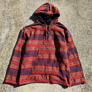 【M/L】UNKNOWN プルオーバー エスニックパーカー 総柄■ビンテージ オールド レトロ アメリカ古着 ブランケット メキシカン