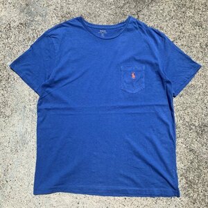 【L】Polo Ralph Lauren 刺繍 ポケットTシャツ ブルー■ビンテージ オールド レトロ アメリカ古着 コットン ポロラルフローレン