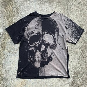 【L】スカル プリントTシャツ ブラック 黒■ビンテージ オールド アメリカ古着 ドクロ 骸骨 コットン