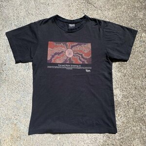 【M】YIJAN オーストラリア アボリジニー プリントTシャツ ブラック 黒■ビンテージ オールド 古着 コットン アート