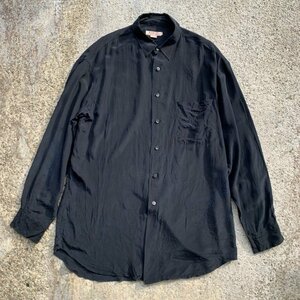 【L/XL】K.I.K.I.T 長袖シルクシャツ ブラック 黒■ビンテージ オールド レトロ アメリカ古着 90s-2000s 片ポケ ビッグサイズ