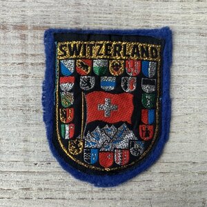 【7.0㎝×5.5㎝】SWITZERLAND スイス フェルト×刺繍ワッペン 青■ビンテージ オールド ヨーロッパ古着 雑貨 パッチ ユーロ