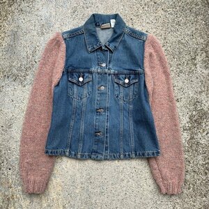 【レディース】2000s USA製 Levi's 袖ニット切替 デニムジャケット■ビンテージ オールド レトロ アメリカ古着 リーバイス ジージャン Y2K