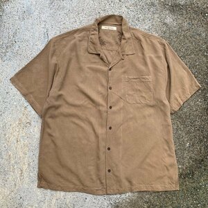 【XL/XXL】Tommy Bahama オープンカラー 半袖シルクシャツ 茶系 無地■ビンテージ オールド アメリカ古着 トミーバハマ アロハシャツ