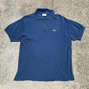 【L SIZE 5】LACOSTE ワンポイント 半袖ポロシャツ 青■オールド フレンチ ヨーロッパ古着 ラコステ 鹿の子