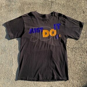 【S/M】90s USA製 NIKE「JUST DO IT」プリントTシャツ ブラック 黒■ビンテージ オールド レトロ アメリカ古着 ナイキ シングルステッチ