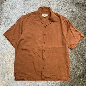 【L/XL】Tommy Bahama オープンカラー 半袖シルクシャツ 茶系 無地■ビンテージ オールド アメリカ古着 トミーバハマ アロハシャツ