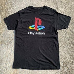 【L】「Play Station」プリントTシャツ ブラック 黒■アメリカ古着 プレイステーション プレステ コットン 企業 ゲーム