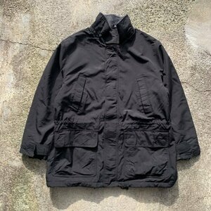 【L/XL】LANDS' END 内装フリース ナイロンジャケット ブラック 黒無地■ビンテージ オールド アメリカ古着 90s/2000s ランズエンド