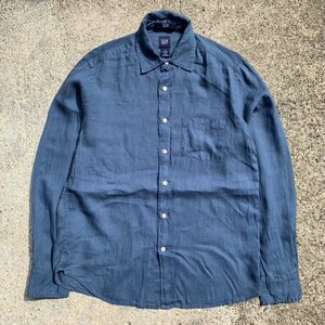 【S/M】GAP 長袖リネンシャツ 青■オールド ギャップ レトロ アメリカ古着 片ポケ スモーキーブルー 2000s Y2K