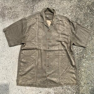 【L/XL】Tommy Bahama オープンカラー 半袖シルクシャツ グレー■ビンテージ オールド アメリカ古着 総柄 開襟 トミーバハマ アロハ