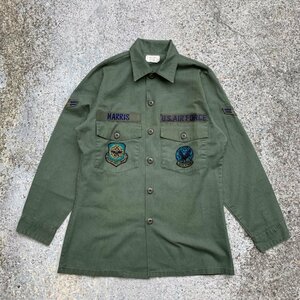 【S/M】80s 米軍実物 ワッペン付き ユーティリティシャツ ジャケット■ビンテージ オールド レトロ アメリカ古着 USAF ミリタリー