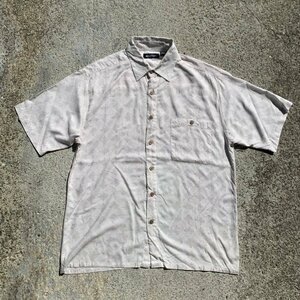 【M/L】PURITAN レーヨン 半袖ボックスシャツ 白ベース 総柄■ビンテージ オールド レトロ アメリカ古着 アート 90s-2000s