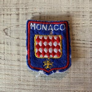 【6.0㎝×5.0㎝】MONACO モナコ フェルト×刺繍ワッペン 青■ビンテージ オールド レトロ ヨーロッパ古着 雑貨 パッチ