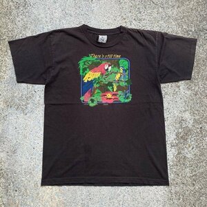 【L】90s USA製 Alore オウム プリントTシャツ ブラック 墨黒■ビンテージ オールド レトロ アメリカ古着 コットン シングルステッチ