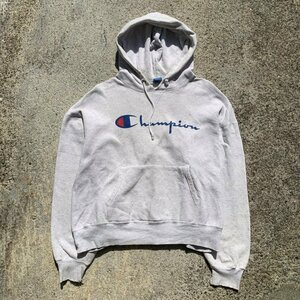 【L/XL】ダメージ有り USA製 Champion スウェットパーカー■ビンテージ オールド アメリカ古着 90s チャンピオン トレーナー ロゴ