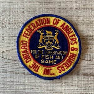 【直径9.7㎝】ONTARIO FEDERATION 円形 刺繍ワッペン 青■ビンテージ オールド アメリカ古着 雑貨 カナダ フィッシング ハンティング