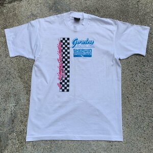 【L】デッドストック 80s-90s USA製 GORDON AUTO INC. Tシャツ 白■ビンテージ オールド アメリカ古着 モーター系 チェッカーフラッグ 2