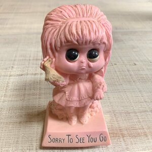 【高さ 15.5㎝】「SORRY TO SEE YOU GO」メッセージドール ピンク■ビンテージ アンティーク 人形 オブジェ インテリア 70s USA製 女の子
