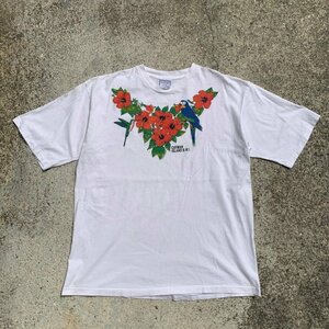 【XL】90s PROWEIGHT オウム プリントTシャツ ホワイト 白■ビンテージ オールド アメリカ古着 コットン 花 鳥 シングルステッチ