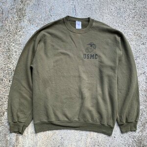 【M】JERZEES「USMC」プリントスウェット オリーブ■ビンテージ オールド レトロ アメリカ古着 ミリタリー US NAVY 海軍 90s-2000s