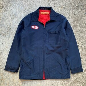 【M/L】70s UNKNOWN ロング丈 ワークジャケット ネイビー■ビンテージ オールド レトロ アメリカ古着 タロンジップ 70s レッドキャップ