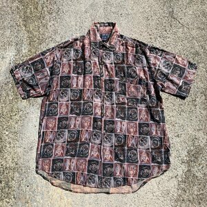 【M/L】BLUE RIDGE 半袖レーヨンシャツ 魚介 総柄■ビンテージ オールド レトロ アメリカ古着 シーフード 80s-90s