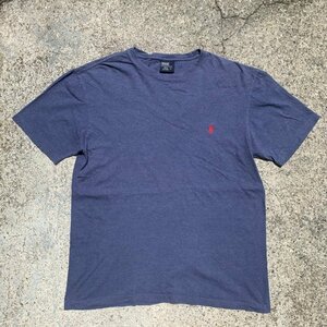 【S/M】Polo Ralph Lauren 刺繍Tシャツ 杢ブルー■ビンテージ オールド レトロ アメリカ古着 コットン ポロラルフローレン