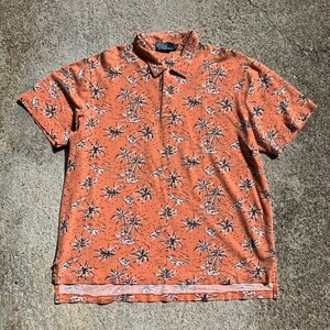 【XL】Polo Ralph Lauren 半袖ポロシャツ 薄オレンジ 総柄■ビンテージ オールド アメリカ古着 90s ポロラルフローレン パームツリー