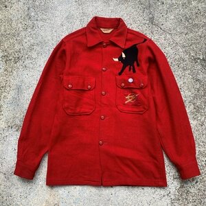 【S】60s BSA ボーイスカウト ワッペン付き ウールシャツジャケット レッド 赤■ビンテージ オールド レトロ アメリカ古着 動物