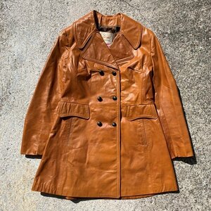 【レディース】USA製 Vagabond レザージャケット トレンチコート 茶■ビンテージ オールド レトロ アメリカ古着 革ジャン 70s