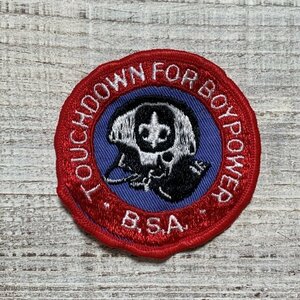 【7.5㎝】70s BSA「TOUCHDOWN」アメフト 円形 刺繍ワッペン■ビンテージ オールド レトロ アメリカ古着 パッチ ボーイスカウト