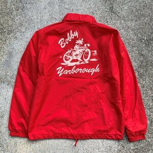 【L/XL】UNKNOWN プリント ナイロン コーチジャケット 赤■ビンテージ オールド レトロ アメリカ古着 80s バイク オフロード モーター系