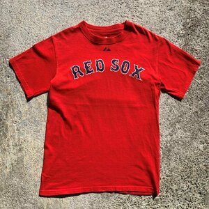 【XS or レディース】SALE!! Majestic MLB ボストンレッドソックス プリントTシャツ 赤■アメリカ古着 プロチーム メジャーリーグ