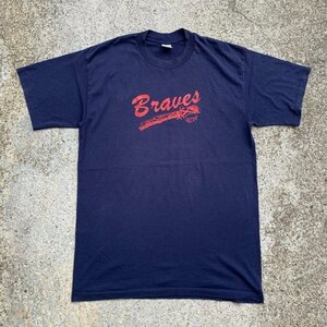 【L/XL】USA製 DUKE「Braves」戦士 斧 プリントTシャツ ネイビー 紺色■ビンテージ オールド アメリカ古着 80s-90s シングルステッチ