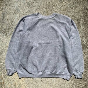 【L/XL】90s HANES ラグランスウェット 杢グレー 無地■ビンテージ オールド アメリカ古着 綿ポリ へインズ 太袖トレーナー メキシコ製