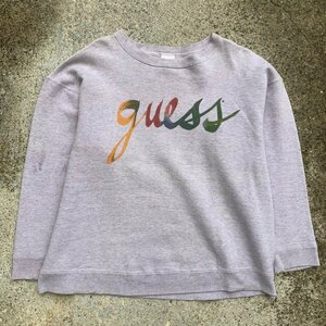 【M レディース】SALE!! USA製 GUESS プリントスウェット ライトグレー■ビンテージ オールド レトロ アメリカ古着 90s ゲス 短丈