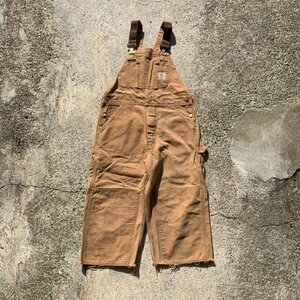 【W34】USA製 carhartt カットオフ ブラウンダック オーバーオール■ビンテージ オールド アメリカ古着 80s カーハート ダブルニー