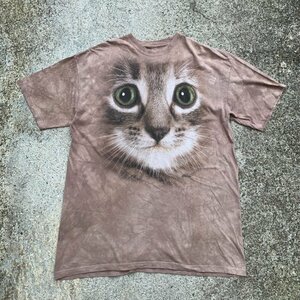 【2XL】USA製 THE MOUNTAIN ネコ プリントTシャツ ベージュ■ビンテージ アメリカ古着 タイダイ マウンテン 動物 猫 ビッグサイズ