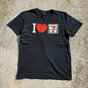 【S/M】「I 7 ELEVEN」プリントTシャツ ブラック 黒■アメリカ古着 コットン セブンイレブン コンビニエンスストア 企業