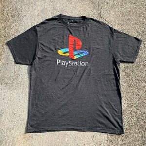 【XL】「Play Station」プリントTシャツ ダークグレー■アメリカ古着 プレイステーション プレステ 企業 ゲーム